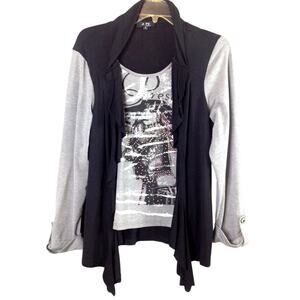 Ji Pu Fashion Black Cardigan Silhouette Shirt size 5 Faces Glamour